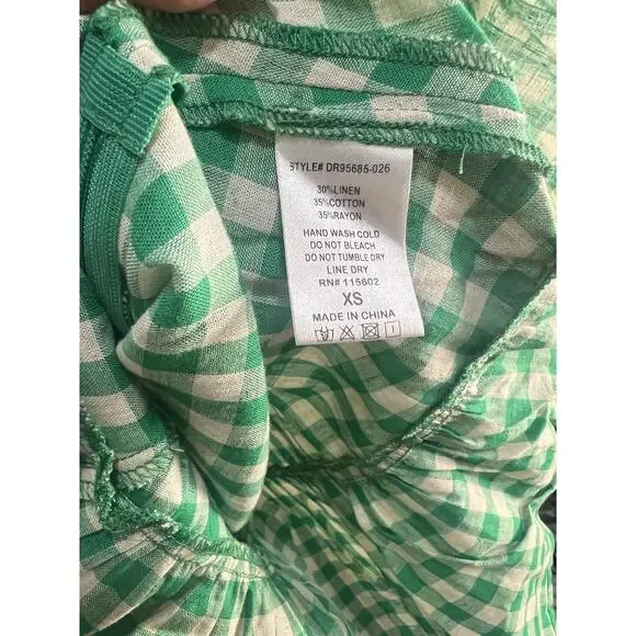 New Lush Dress Women's XS Mini Gingham Linen Blend Sundress Ruffle A-line Summer - Picture 6 of 13